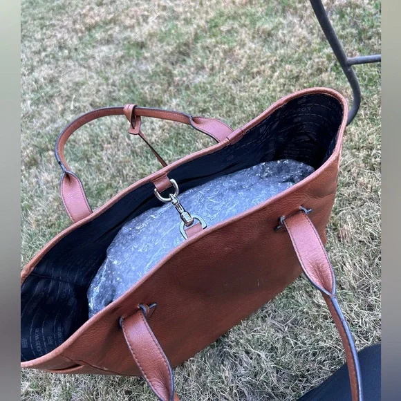 LOEWE Heritage Small Tote Logo Brown Leather Bag Handbag With Clochette - Picture 8 of 12